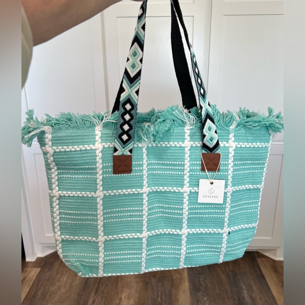 Styline Gorgeous Embroidered handle Fringe Tote Bag